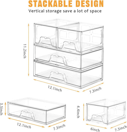 Stebopum Clear Acrylic Storage Drawers - 4 Pack Stackable Makeup Organizer for Bathroom & Vanity