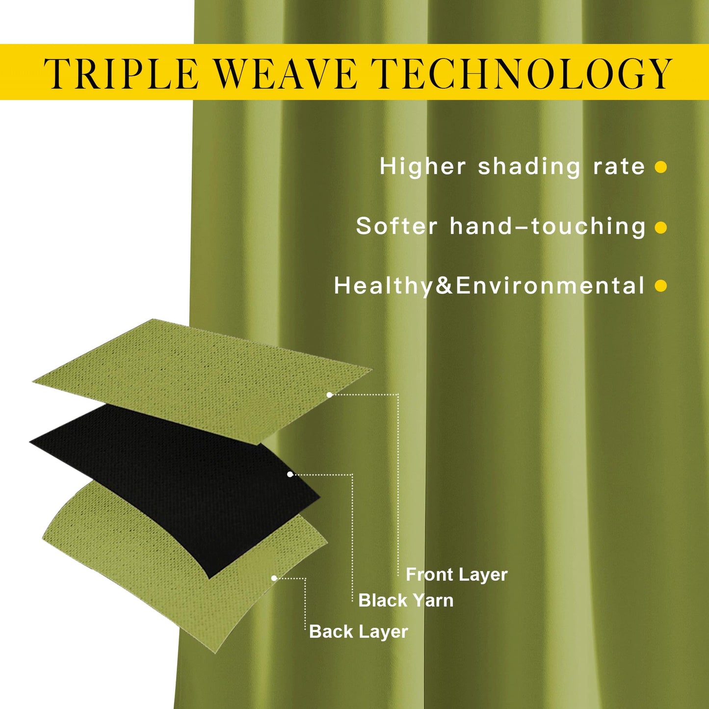 NICETOWN Light Reducing Grommet Curtains - Triple Woven Textured Soft Curtain Panels for Living Room Window Treatment Drapes for Sliding Door (W80 x L108, Fresh Green, 2 Pieces)