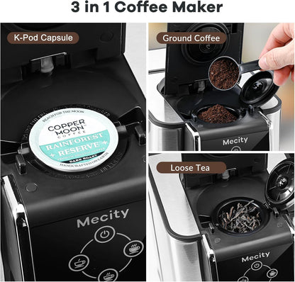 Mecity Coffee Maker - 3-in-1 Single Serve Machine for K-Cup, Instant Coffee & Tea | 50 Oz Reservoir