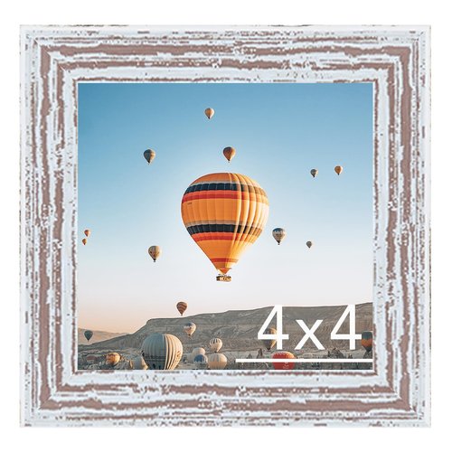 JCJMY 4x4 Picture Frame Rustic White for Wall Hanging or Tabletop, Wall Mounting Horizontally or Vertically, 4 x 4 Wall Gallery Poster Photo Frame with Shatter Resistant Plexiglass, Rustic White