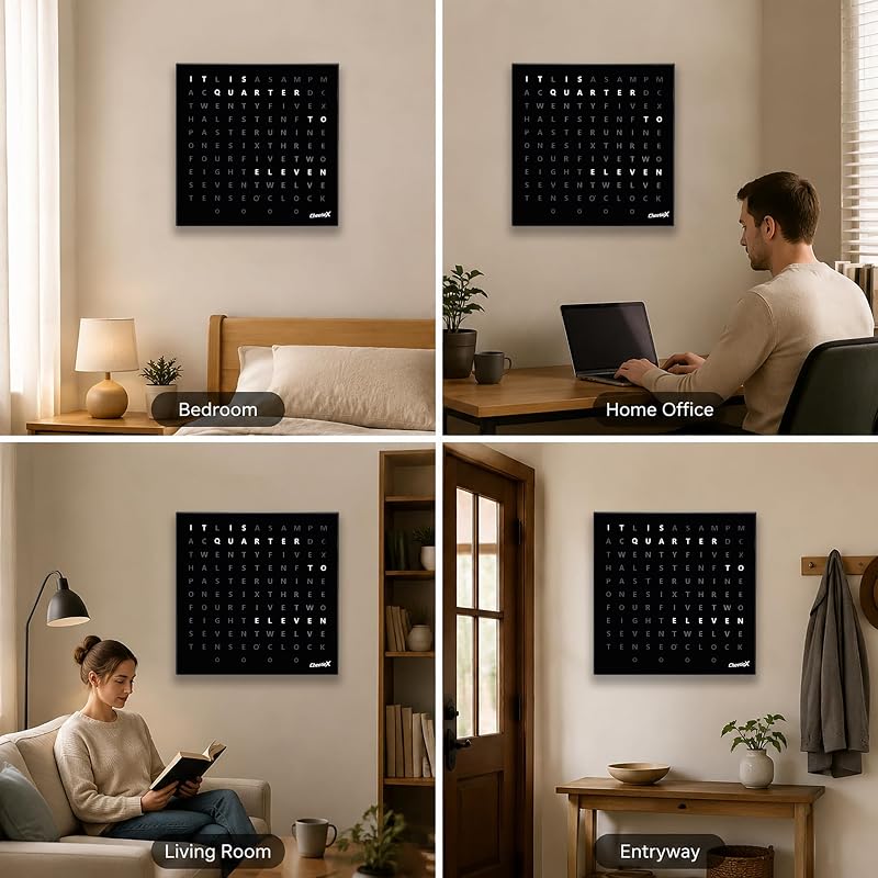 Word Clock with 11x11 Inch LED Text Display – Wall Clock