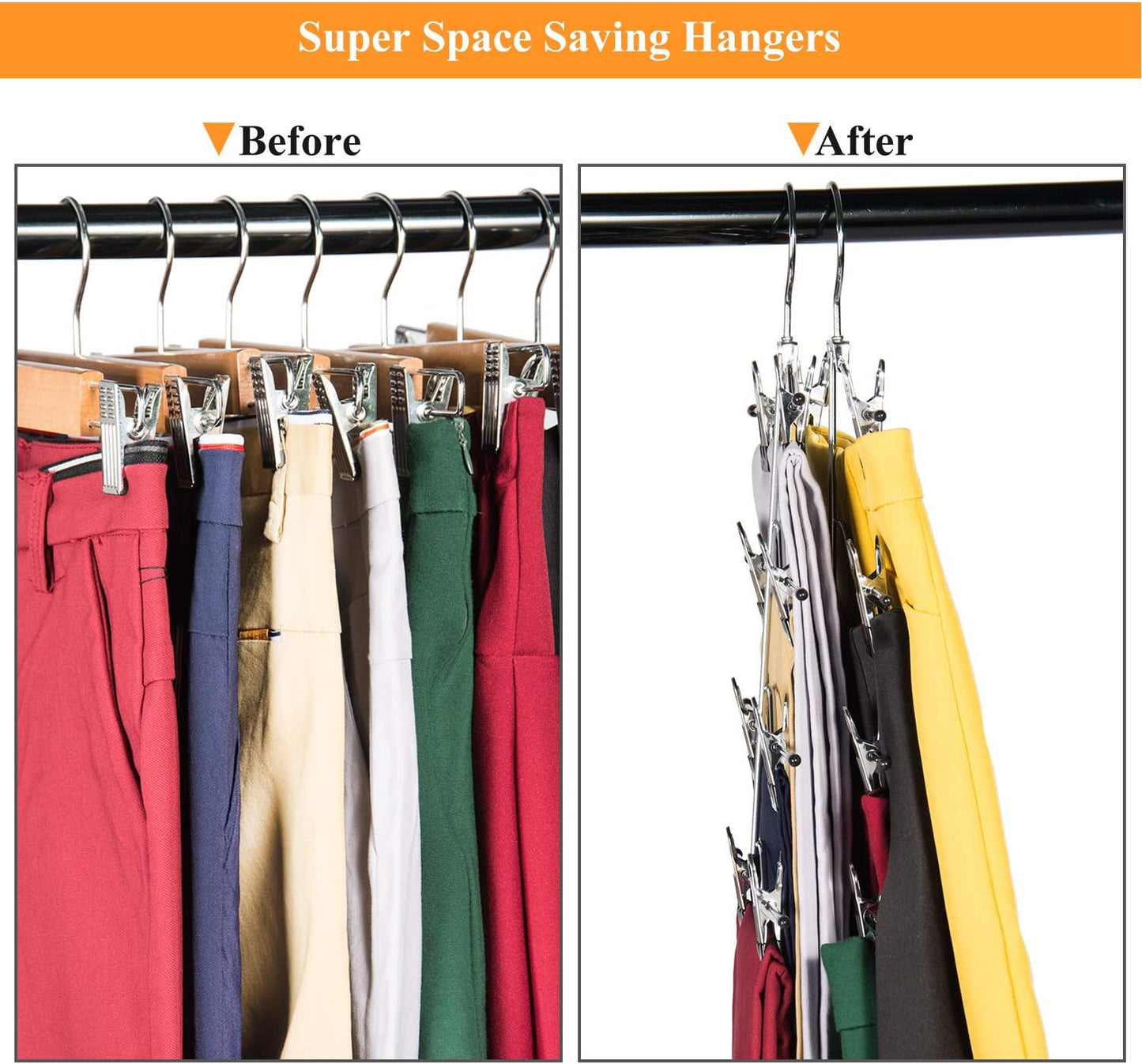 Skiennix Multi-Layer Pants Hangers - 4-Tier Adjustable Clip Skirt Organizer | Heavy-Duty Non-Slip Design (Black)
