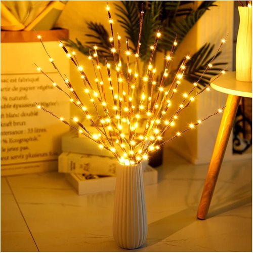 DK177 6 Pack Led Branch Light Battery Operated Lighted Branch Vase Filler Willow Tree Artificial Little Twig Power Brown 30 Inch 20 LED for Home Romantic Decoration, Warm White
