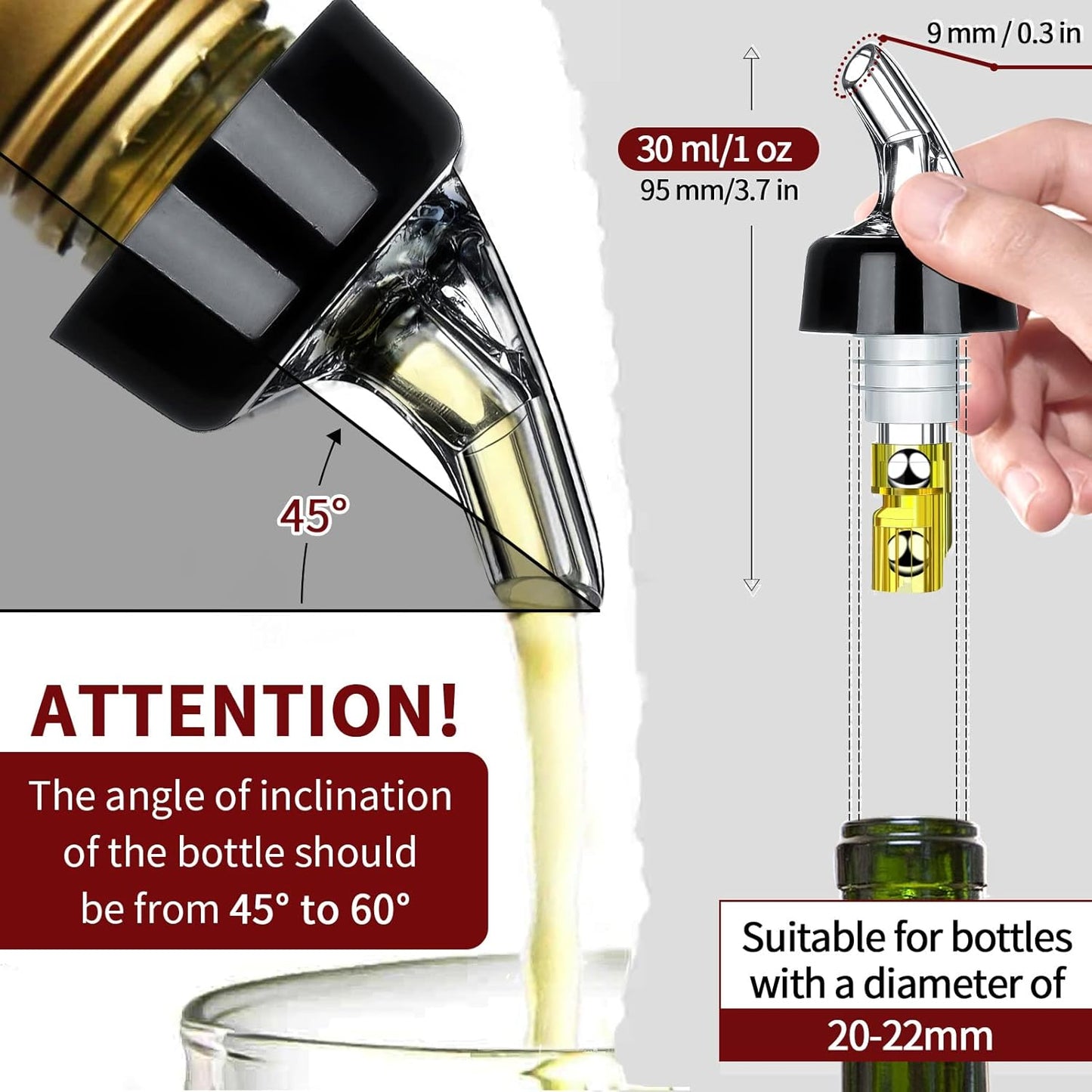 SuproBarware Automatic Measured Bottle Pourer Liquor Bottle Pourer Quick Shot Dispenser 1oz Liquor Pour Spout for Alcohol,Wine,Spirits, Home Bar Kitchen Tools 40 Pack