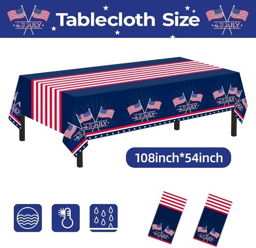 Childom Patriotic Tablecloth - Disposable American Flag Design | 54" x 108" for Fourth of July & Veterans Day Celebrations