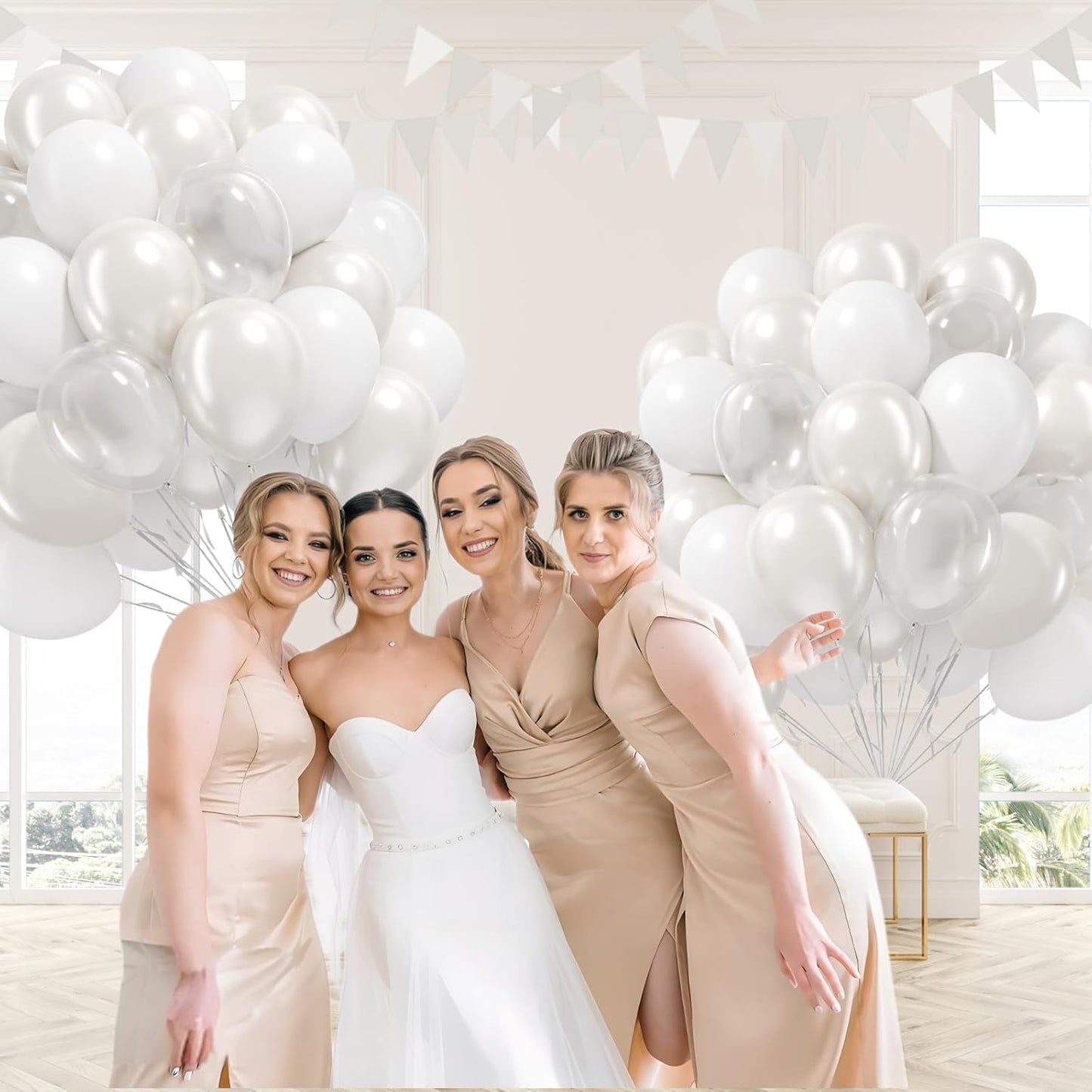 Skiennix 60pcs White Balloons - Clear Pearl Finish for Bridal Shower, Wedding, Bachelorette & Birthday Decor