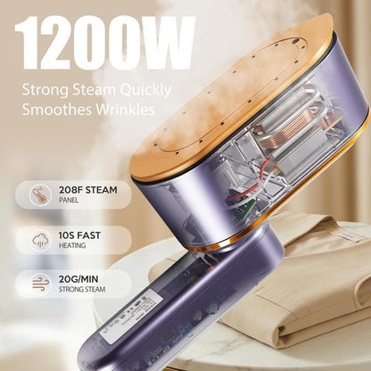Droyek Portable Travel Steamer - 1200W 2-in-1 Iron & Steamer | Fast 10s Heat, 150ml Tank, 4 Modes