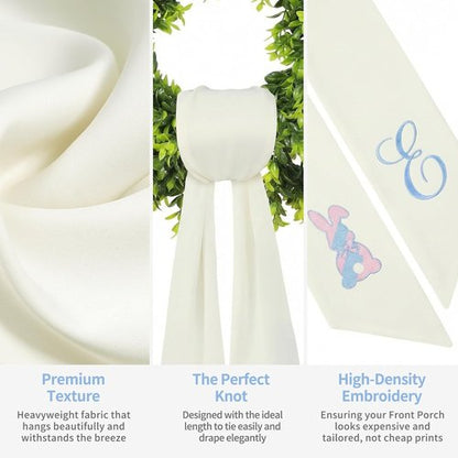Elegant Easter Wreath Sash - 59" Long Embroidered Bunny/Cross/Egg Design for Boxwood & Magnolia Wreaths | Wrinkle-Resistant Spring Ribbon Decor