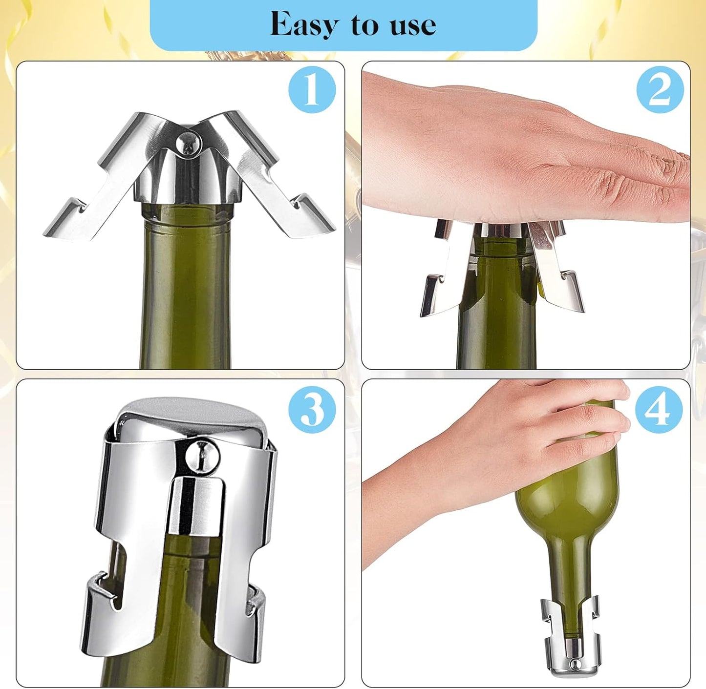 Tessco for you 12 Pcs Stainless Steel Champagne Stopper Bulk Reusable Bottle Sealer Wine Corker Champagne Cork Stopper Saver Plug for Prosecco Sparkling (Silver)