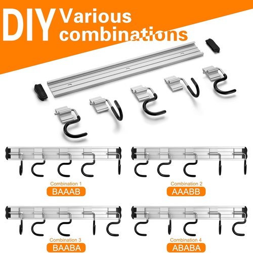 HUPBIPY Garden Tool Organizer - 34.5'' Aluminum Alloy Wall Mount with Hooks for Shovels, Rakes & Brooms