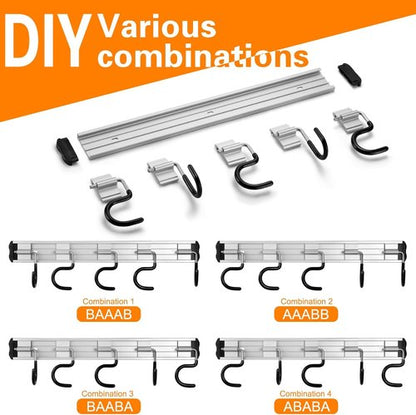 HUPBIPY Garden Tool Organizer - 34.5'' Aluminum Alloy Wall Mount with Hooks for Shovels, Rakes & Brooms