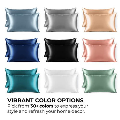 Pure Bedding Satin Pillowcase 2 Pack - Queen Size (20"x30", Black) - Silky Pillow Cases for Hair and Skin - Satin Pillow Covers with Envelope Closure - Extra Soft Premium Microfiber