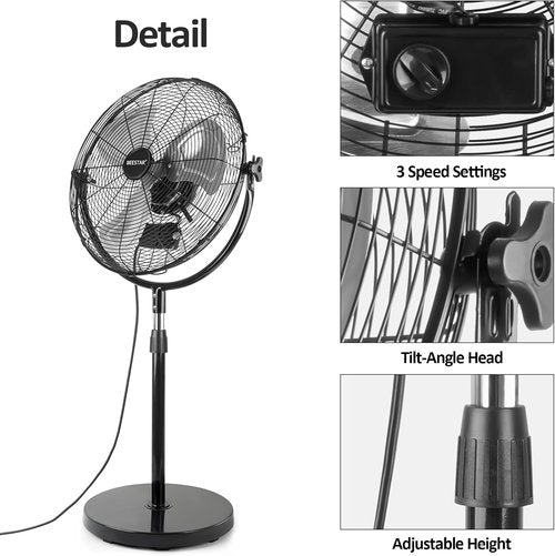 BEESTAR 18-Inch Heavy Duty Pedestal Fan - High Velocity, Adjustable Height & Tilt, Metal Design | Black