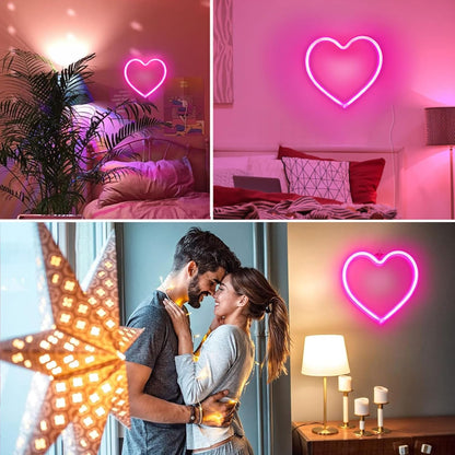 Skiennix 2-Pack Pink Heart Neon Sign - Battery Operated & USB Powered LED Lights for Valentine's Day Decor