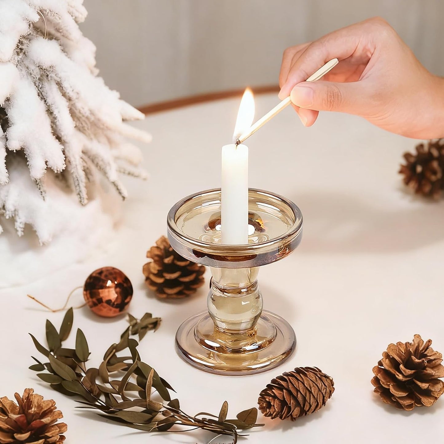 Skiennix Glass Candle Holders - Set of 3 Elegant Pillar Holders for Home Decor | Wedding Centerpiece
