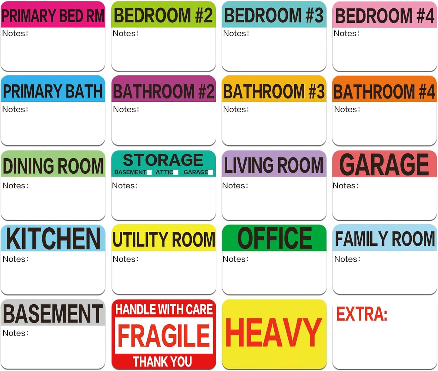 Regine Switzerland 600 Count Large Home Moving Packing Box Labels - Color-Coded & Writable for 3-4 Bedroom House