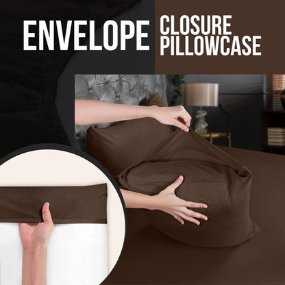 Utopia Bedding King Pillow Cases - 4 Pack - Envelope Closure - Soft Brushed Microfiber Fabric - Shrinkage and Fade Resistant Pillow Covers King Size 20 X 40 Inches (King, Brown)