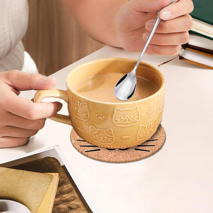 2Pcs Cute Cat Mug with Lid - 10oz Ceramic Tea Cups Set (Brown + Yellow)