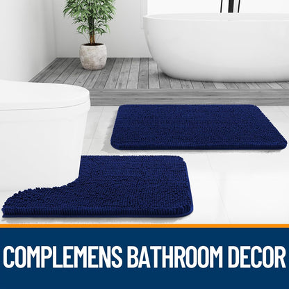 OLANLY Bathroom Rugs - Extra Soft Chenille Bath Mats | Quick-Dry, Machine Washable, 30x18 Navy