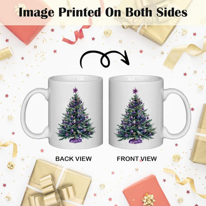 Purple Christmas Tree Mug - 11oz Ceramic Coffee Cup with White Variation