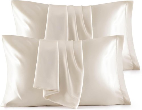 Bedsure Satin Pillowcases - Set of 4 Beige Silk Pillow Covers for Hair & Skin | 20x26 Inches