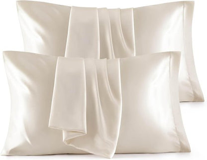Bedsure Satin Pillowcases - Set of 4 Beige Silk Pillow Covers for Hair & Skin | 20x26 Inches