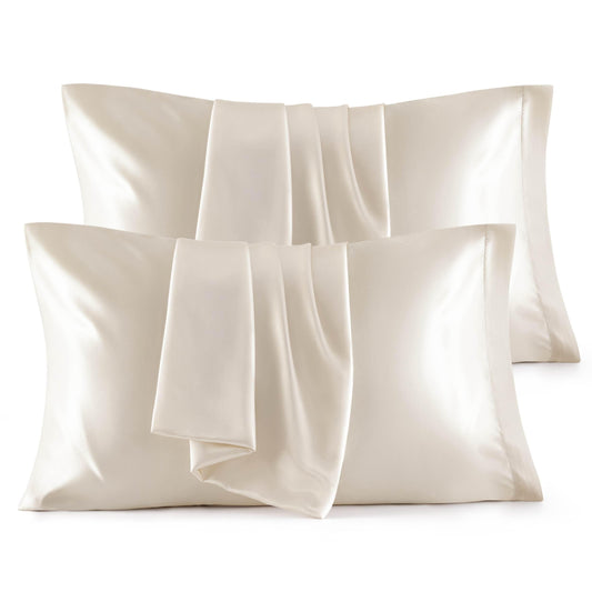 Bedsure King Size Satin Pillowcase Set of 4 - Beige Silky Pillow Cases for Hair and Skin 20x36 Inches, Pillow Covers with Envelope Closure, Similar to Silk Pillow Cases, Gifts for Women Men