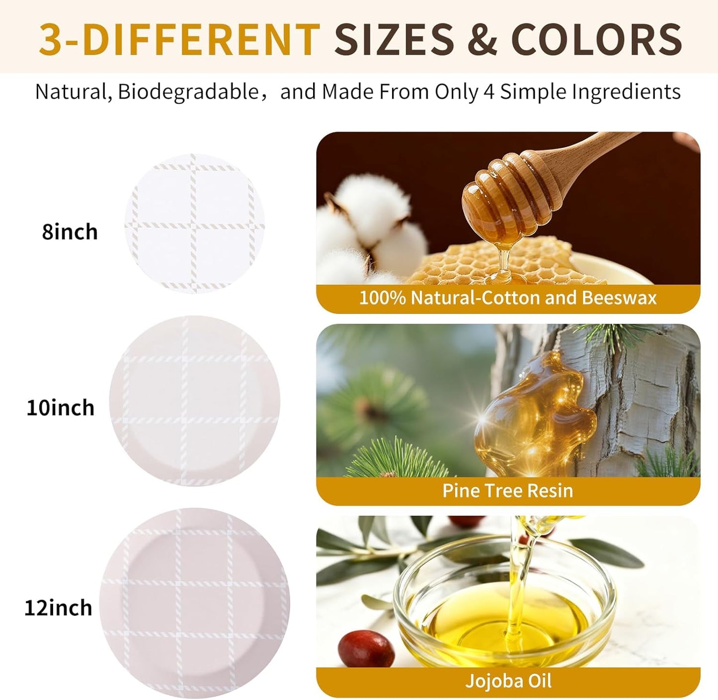 Beeswax Bowl Covers by Skiennix - Reusable 3pc Set for Bread Proofing | 100% Organic Cotton, Elastic Fit, 8/10/12 Inch