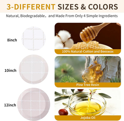 Beeswax Bowl Covers by Skiennix - Reusable 3pc Set for Bread Proofing | 100% Organic Cotton, Elastic Fit, 8/10/12 Inch