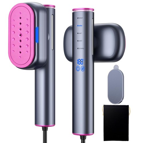 Travel Steamer for Clothes,100-220V Portable Iron,15s Heat Up,Steamer ＆ Iron 2 In 1, Travel Size,Large Ceramic Heat Panel