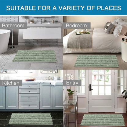H.VERSAILTEX Bath Rugs for Bathroom Non Slip Bath Mats Extra Thick Chenille Striped Rug 20" x 32" Absorbent Non Skid Fluffy Soft Shaggy Washable Dry Fast Plush Mat for Indoor, Bath Room, Tub - Sage