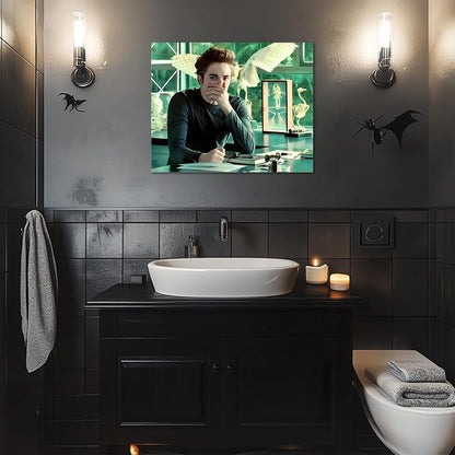 Twilight Saga Funny Framed Canvas Wall Art - Humorous Edward Oil Painting for Bathroom & Living Room (11 x 14 in)
