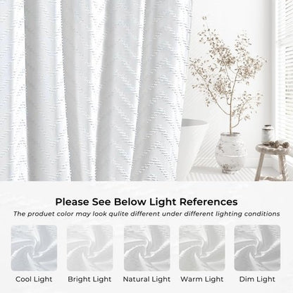 TURKIO White Boho Fabric Shower Curtain 72 x 72 Inches, Modern Shabby Chic Textured Tufted Chevron Striped Minimalist Cloth Bathroom Shower Curtain