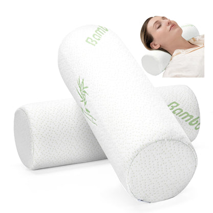 urnexttour Cervical Neck Pillow 2 Pack Memory Foam Round Roll Pillows for Pain Relief Firm Neck Brace Lumbar Pillows White 13.3 x 4.7 Inches