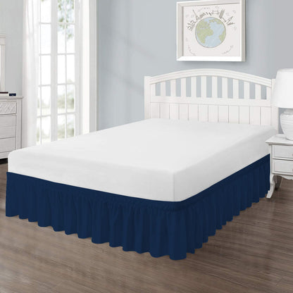 Wrap Around Bed Skirt, Luxurious 100% Egyptian Cotton 800 Thread Count 1 Pcs Bed Skirt, 21" Inch Drop - Full Size (65" X 75") Inch, Navy Blue Solid