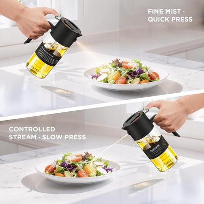 PLAPITATE Premium Olive Oil Sprayer - 2-in-1 Glass Dispenser with Portion Control | 17oz/500ml Black