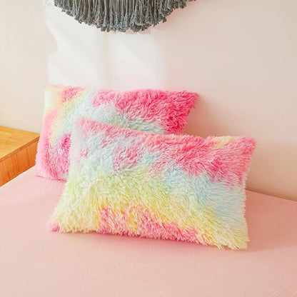 Besfunny Rainbow Faux Fur Twin Comforter Cover Set - 2-Piece Plush Bedding (66x90) Rainbow Twin Variation