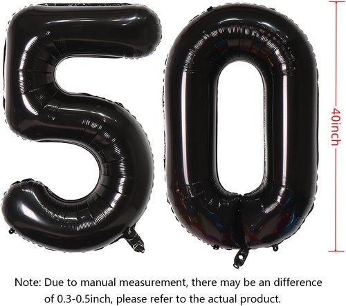 Black Number 50 Balloon - Self-Sealing 40-Inch Decoration for Birthday and Anniversary Parties