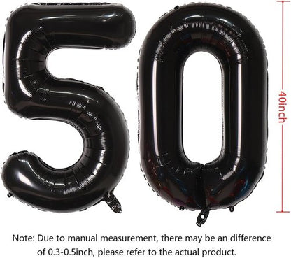 Black Number 50 Balloon - Self-Sealing 40-Inch Decoration for Birthday and Anniversary Parties