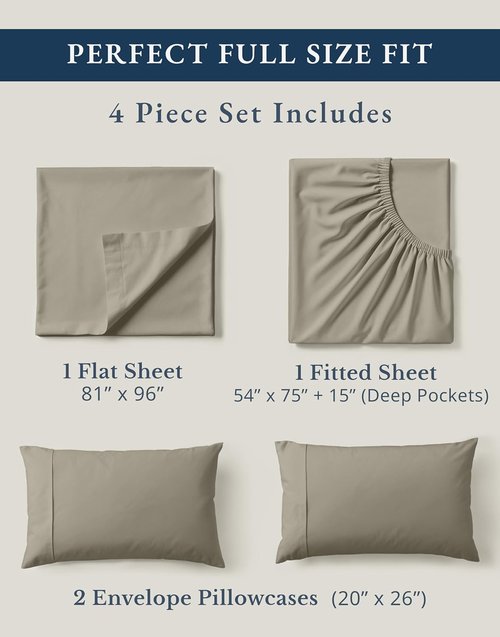 LANE LINEN Organic Cotton Full Size Sheet Set - Eco-Friendly, Soft Percale Bedding, Silver