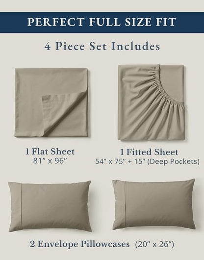 LANE LINEN Organic Cotton Full Size Sheet Set - Eco-Friendly, Soft Percale Bedding, Silver