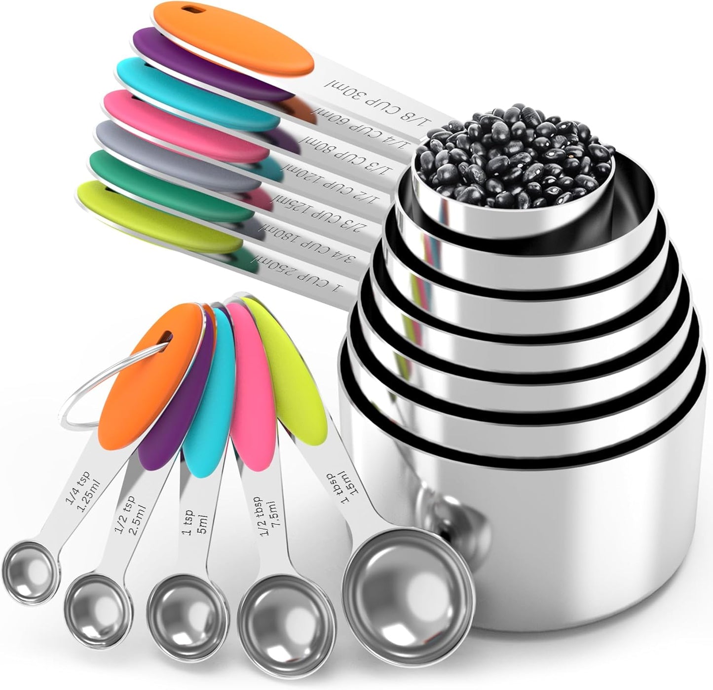 TILUCK Stainless Steel Measuring Cups & Spoons Set - Essential Kitchen Utensils for Cooking & Baking (12-Piece)