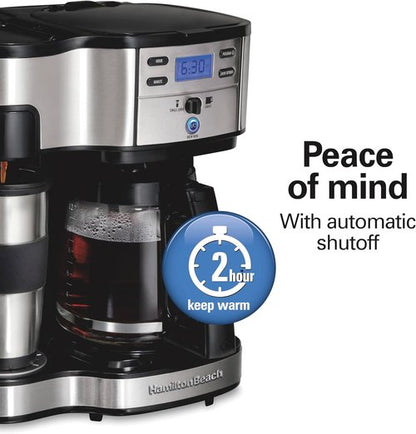 Hamilton Beach 2-Way Programmable Coffee Maker - 12 Cup Glass Carafe & Single Serve, Black/Silver