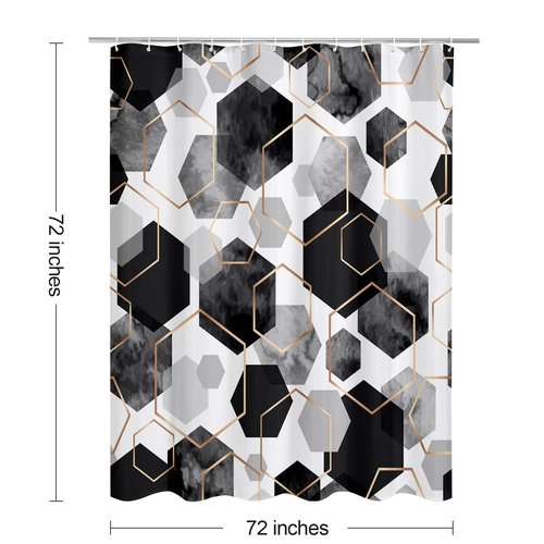 Litabel Black and Grey Modern Shower Curtain for Bathroom, Geometric Art Decor Waterproof Bath Curtain, Abstract Fabric Shower Curtain Sets for Home Decor, 72x72 Inch