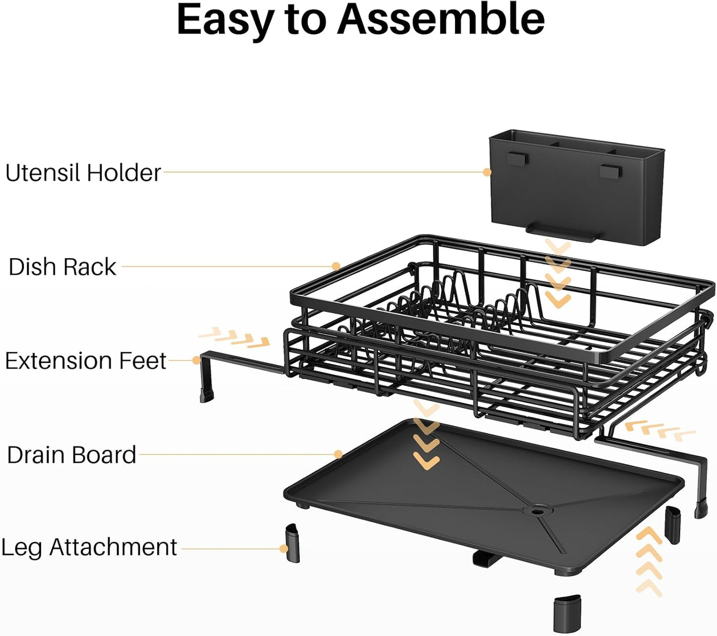 SNTD Dish Drying Rack - Extendable Stainless Steel Dish Drainer with Utensil Holder | Black