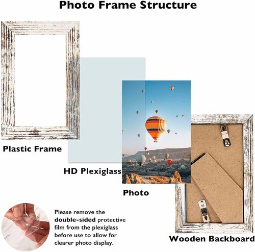JCJMY 3x5 Picture Frame - Sturdy Tabletop Design with Shatter-Resistant Plexiglass | Rustic White Finish