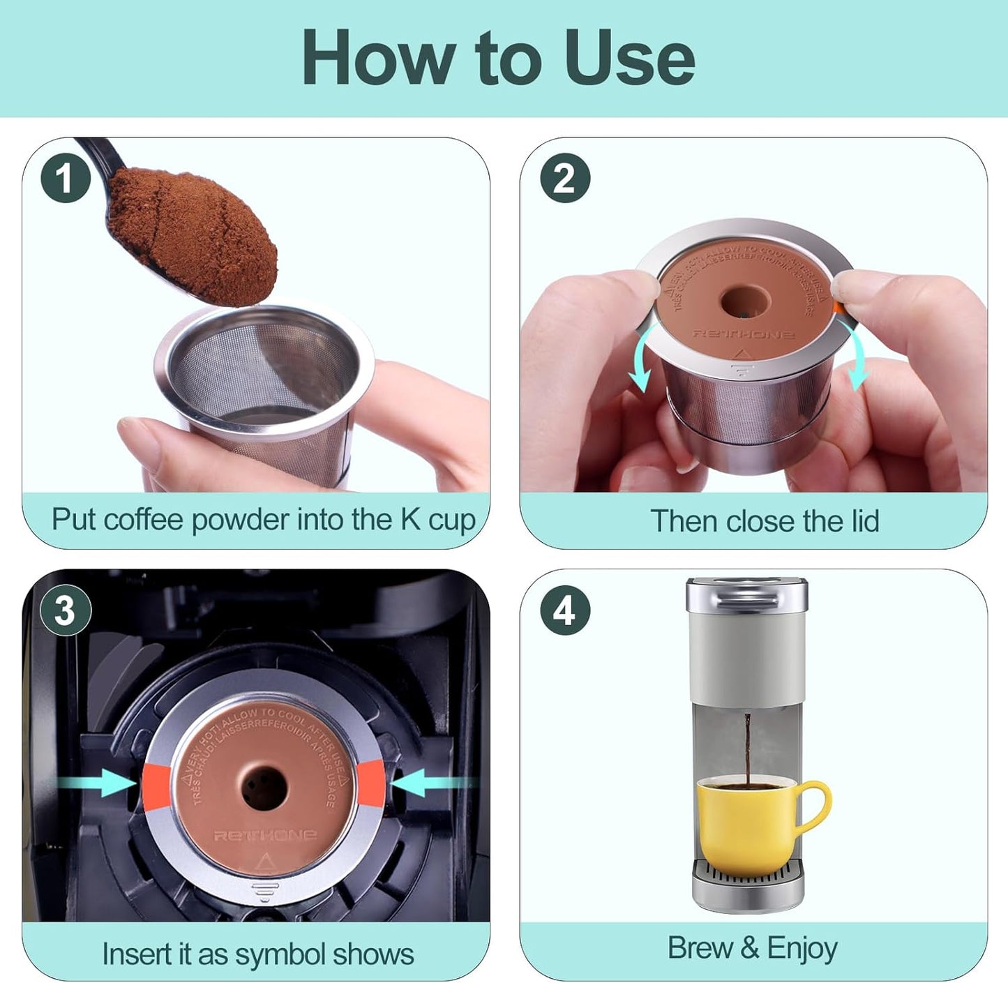RETHONE K Cup Reusable Coffee Pods - Stainless Steel Compatible with Keurig 1.0 & 2.0 | 1 Pack