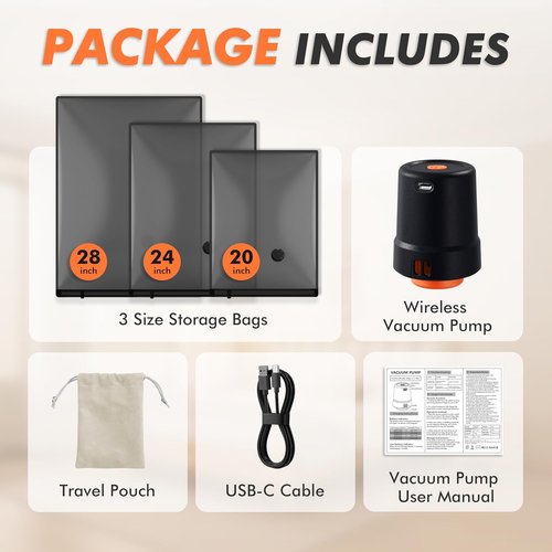 GONGSHI Vacuum Seal Bags - Space-Saving Travel & Home Storage | 24 Combo with Pump for Clothes, Blankets, Pillows