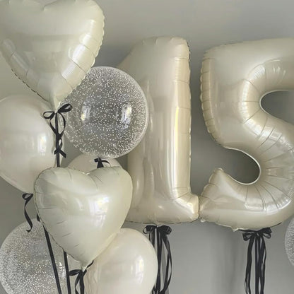 Skiennix Cream Heart Balloons - 18 Inch White Foil Heart Balloons | 12PCS Romantic Party Decor