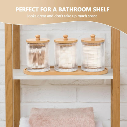 Skiennix 3-Pack Qtip Holder - Elegant Bathroom Organizer Set with Glass Jars & Tray
